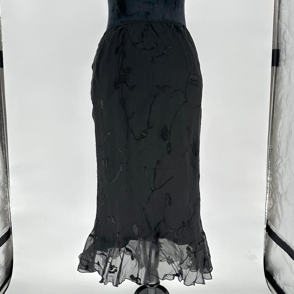 VTG Jonathan Martin Black Silk Blend Floral Midi High Low Skirt Whimsygoth Y2K M